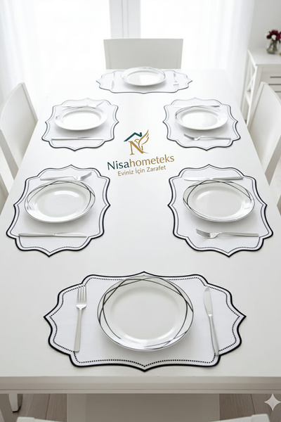 Nisahometeks لبادات طاولة مطرزة من الكتان، 6 قطع