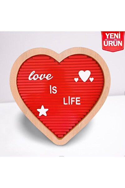 fikirstore Ahşap Kalp Çerçeveli Özelleştirilebilir Mesaj Panosu Kırmızı Zemin Beyaz Harf Setli Yazı Tahtası