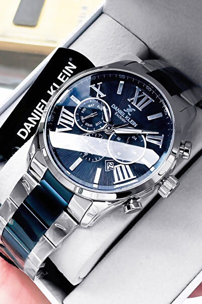 Daniel Klein Gift Men's Watch Waterproof Silver _Navy Blue Color Steel Band Gift Bracelet
