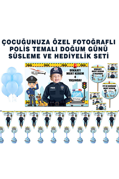 Sunligo Polis Teması Doğum Günü Seti Afiş, Magnet, Flama, Konuşma Balonu, İkr...