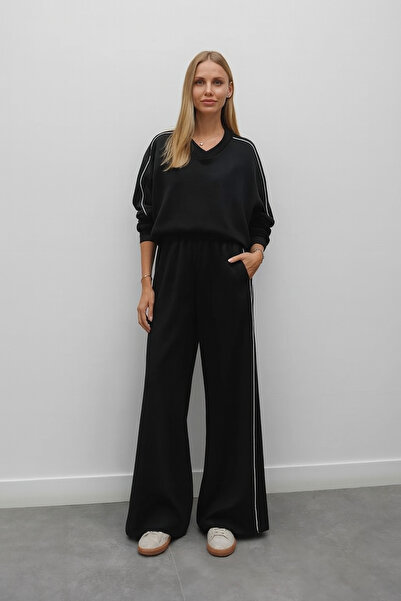 Miss Beyoğlu SİYAH ÇİZGİ DETAYLI MODAL EŞOFMAN TAKIMI