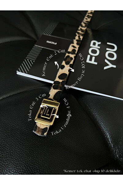Fiori F Logolu Gold Tokalı Leopar Kadın Kemeri, Gold Kadın Kemeri, Pantolon Kemeri, Ceket Kemeri