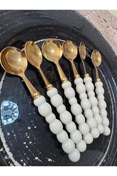 PerottiHome 6-Piece Gold Pearl Dessert Spoon Set