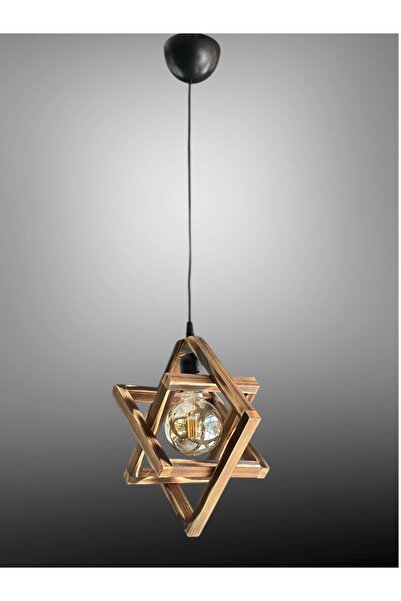 ONUR AVİZE Retro Eskitme Siyah Tekli Ahşap Avize