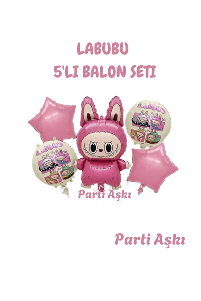 PARTİ AŞKI Labubu Balon 5'li Folyo Balon Seti & Labubu Konsept Parti Balonu