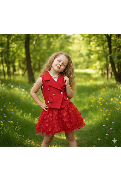 N.S.K NEWSTAR KİDS Girl's Suit with Vest and Skirt