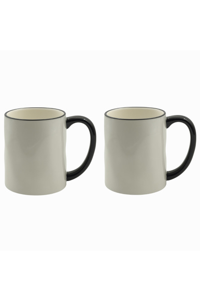 SUPPLIER Ceramic Coffee Mugs Set of 2, Cream with Black Handle | 500ml Tea & Coffee Cups