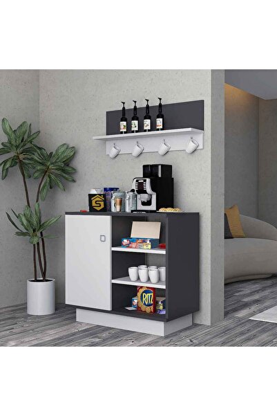 Stylish Home White and Grey Corner Coffee Table with Wall Shelf - RC49