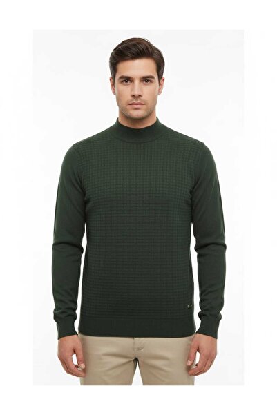güncüoğlu Half Fisherman Self-Patterned Steel Knitted Men's Sweater
