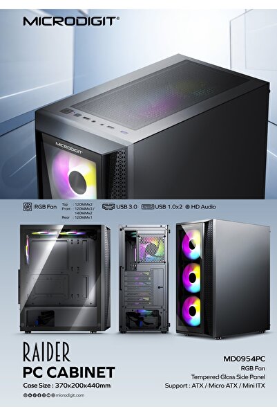 Microdigit Raider Series Desktop Gaming Computer Case/Cabinet Strata with Tempered Glass Side Panel With RGB