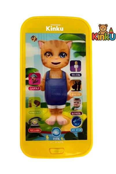 KİNKU Kinku Oyuncak dokunmatik eğitici kedili telefon sarı ışıklı  sesli müzikli telefon