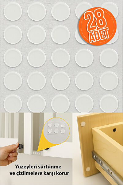 TEK 28’li 14Mm Yapışkanlı Şeffaf Silikon Ses Stoperi Dolap Çekmece Tamponu Ko...