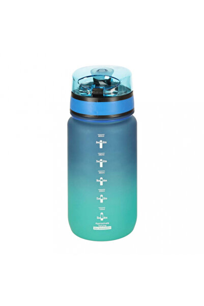 Ikonka Blue/green motivational water bottle, with time and volume markings, leak-proof cap, cap