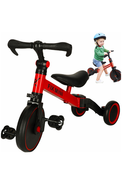 SERSIMO 3in1 Mini tricycle 67x47x51 cm, convertible into a balance bike, adjustable, foam wheels, red-black