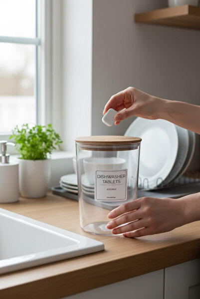 zezedesing Dishwasher Tablet Detergent Jar/box Wooden Vacuum Lid 2300 ml