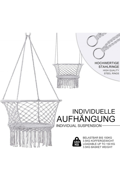 Ikonka Hanging swing with backrest, for yard or garden, with cotton ropes and metal frame, diameter
