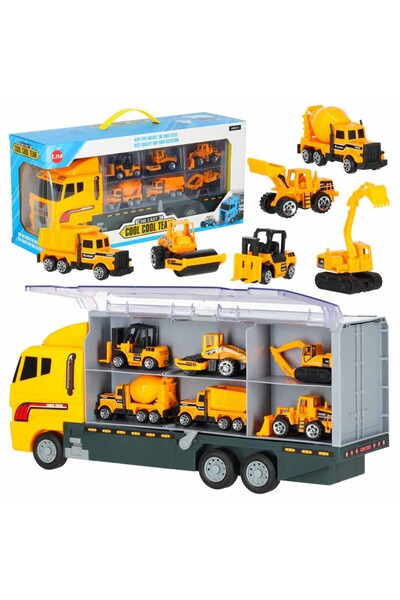 Ikonka Camion transportator lansator TIR + mașini de metal mașini de construcții