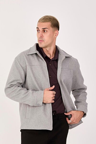 Store Men's Cashmere Shirt Collar Jacket Zippered Stylish Coat