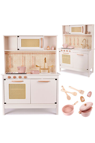 Ikonka Bucătărie retro din lemn MDF pentru copii cu accesorii BOHO 100cm