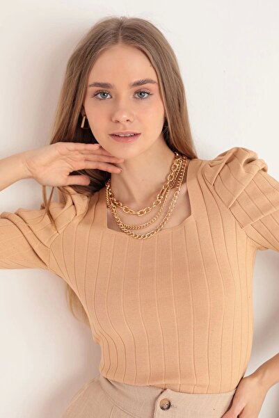 Genel Markalar Triko Kumaş Karpuz Kol Kadın Bluz-Bisküvi