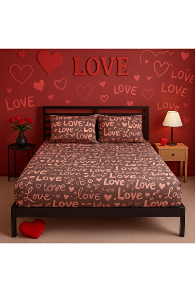 LATTE TEKSTİL Mocha Love Patterned - Cotton Ranforce Fabric Sheet Set (Single/Pair/King Size)