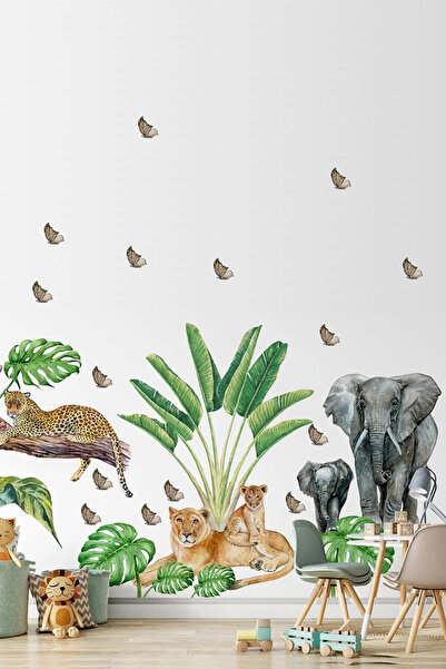 Kt Grup Safari Dünyası Vahşi Afrika Fil Aslan Ve Leopar Duvar Sticker Seti