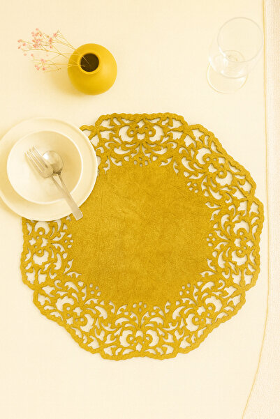 Ergüven Home Hardal Rengi Süet Kumaş Amerikan Servis Supla 35x35 Cm Yuvarlak ...