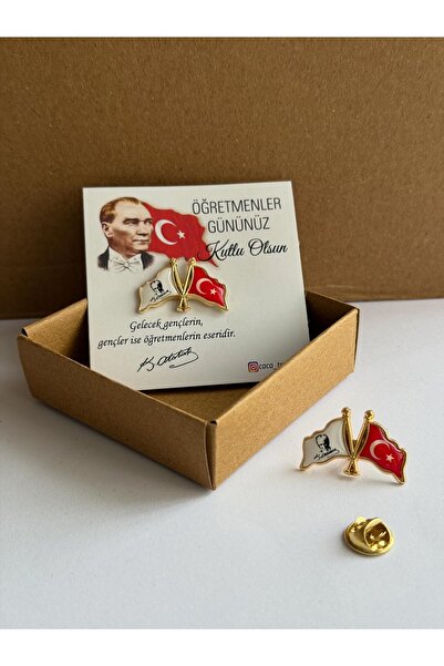 cacatasarım Türk Bayraklı Atatürk Yaka Rozeti Broş Öğretmenler Günü Kartlı Ku...