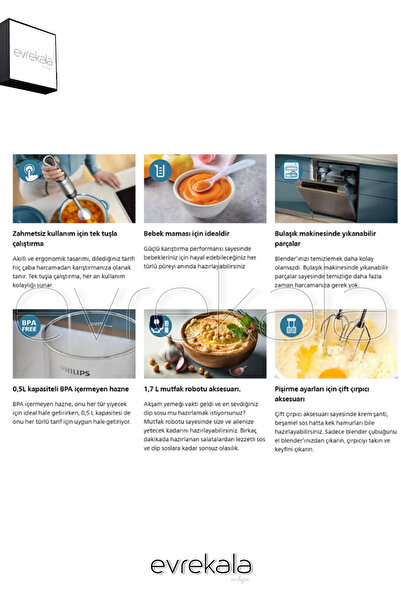 Philips Blender Seti Evrekala 1200 W Philips Mutfak Robotu -Yetkili Evrekala- Yeni Seri 1.7 Lt Kapasite