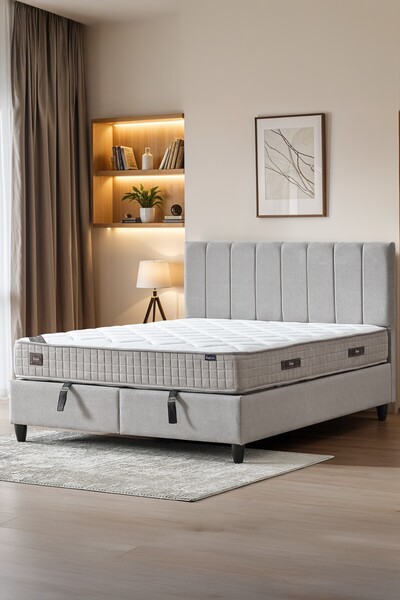 CENNET YATAK Manolya Çift Kişilik Full Ortopedik Antibakteriyel Yatak + Sandıklı Baza + Başlık 3 lü Set