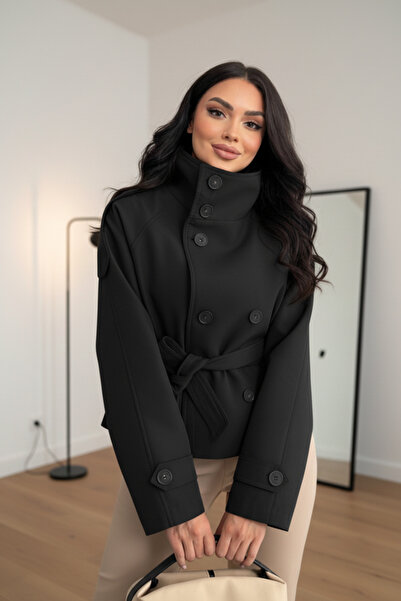 ALFUDO Moda Collection Bsk Stand-Up Collar Short Trench Coat Jacket