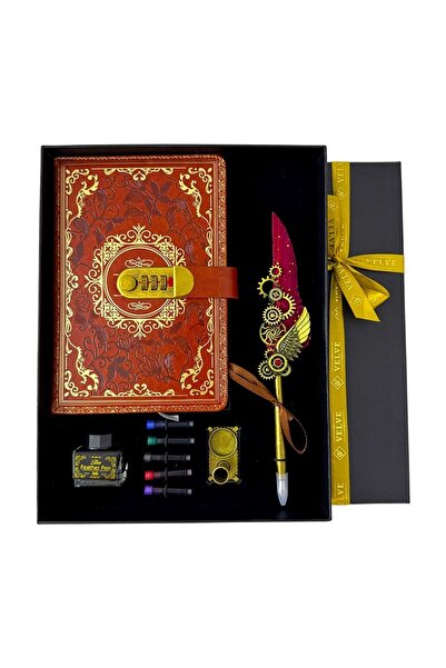 velve Set Vintage Secret,agenda inchidere cifru, stilou cu pana si suport, ca...
