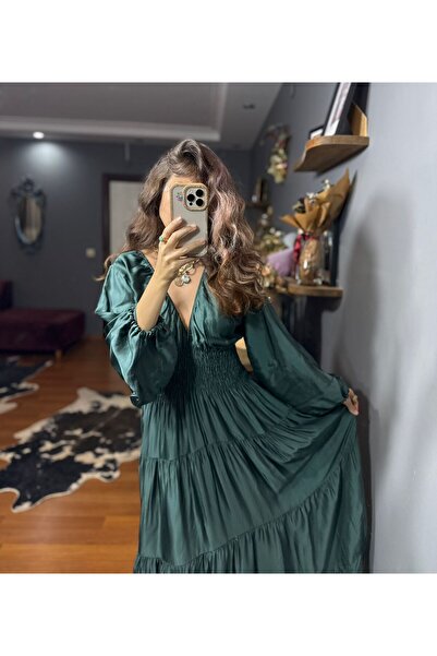 MODAGK Imported Design Silk Satin Dress with Elastic Waist