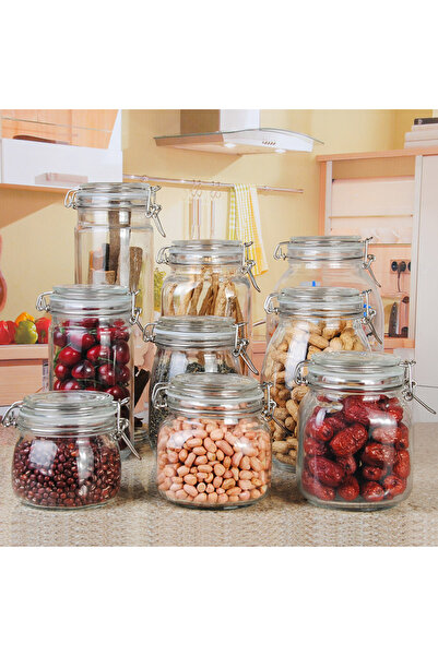 Store 3'lü Korken Kavanoz 1000 ml Vakumlu Kilitli Cam Saklama Kavanozu