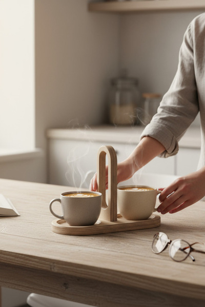 MONTETOYS حامل أكواب خشبي مزخرف مكون من قطعتين