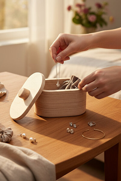 MONTETOYS Ahşap Takı ve Makyaj Organizeri Dekoratif Saklama Kutusu