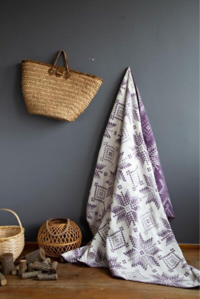 SİHİRLİ AYAKLAR Single Plush Blanket Plush Blanket with Lilac Snowflake Pattern