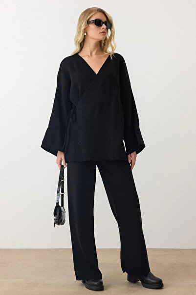 MAXXANA Lace-Up Kimono Pants Double Knitwear Set