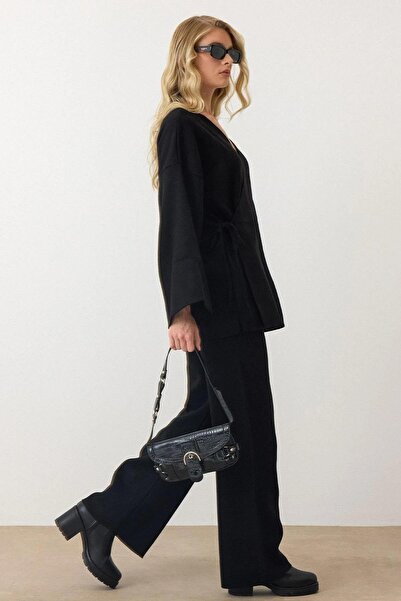 MAXXANA Lace-Up Kimono Pants Double Knitwear Set