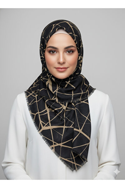 Eyfel FLAMLI PAMUK TÜLBENT SİYAH ZEMİN