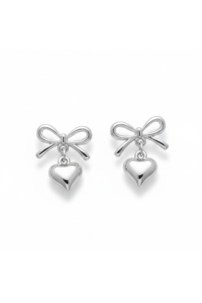 La Clarte Women's Silver Color Bow and Heart Model Earrings – Romantic and Elegant Touch