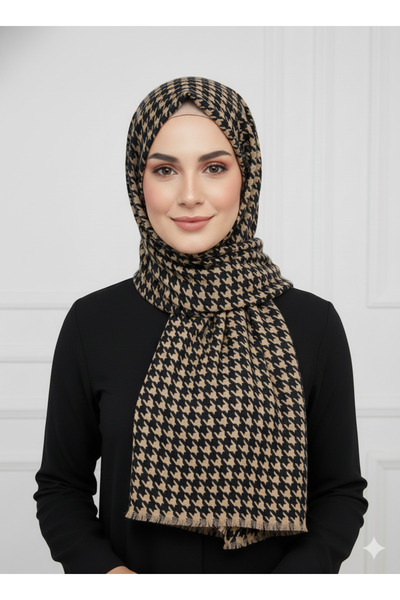 Eyfel FLAMLI PAMUK TÜLBENT SİYAH ZEMİN