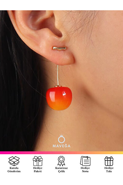 MAVEGA Yüksek Kalite Paslanmaz Kararmaz Çelik Kiraz Küpe