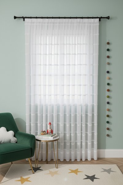 Madame Dower Scandiluxe Nordic Inspired Linen Wrinkle-Free Curtain 1X3 Full Pleat - Living Room and Sitting Room Tulle Curtain