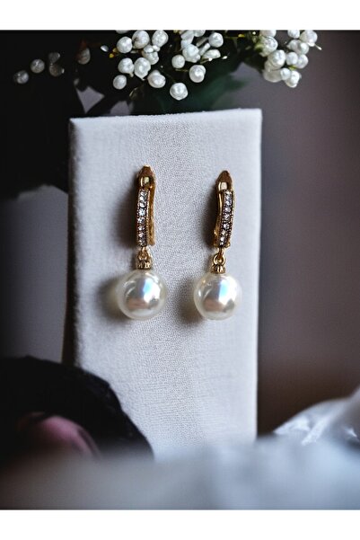 FAYRA ACCESSORIES Kristal Taşlı Yuvarlak Sallantılı İnci Küpe