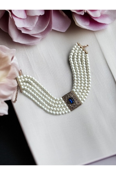 FAYRA ACCESSORIES Elmas Montür Kristal Taşlı İnci Tasma Kolye