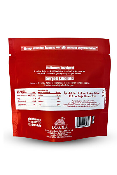 Dolc'ida Dolcida Vegan Şekersiz Sıcak Çikolata 120gr