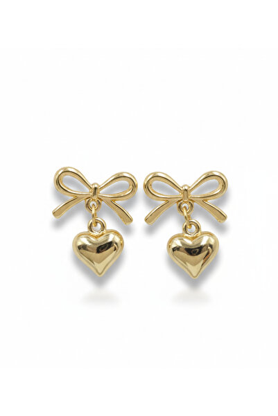 La Clarte Women's Gold Color Bow and Heart Model Earrings – Elegant and Spark...