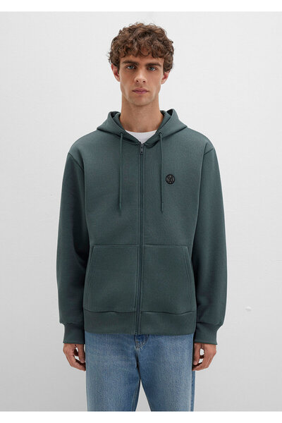 Mavi Logo Hooded Zippered Green Sweatshirt 066979-71598