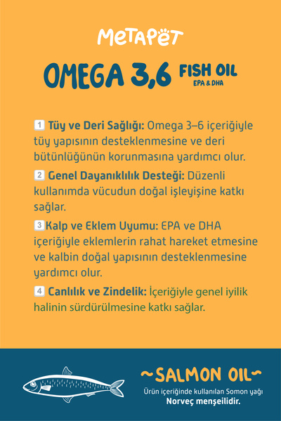 Metapet Köpekler için Balık Yağı, Premium Norveç Somonu Yağı, Omega 3 ve 6, Yüksek EPA-DHA